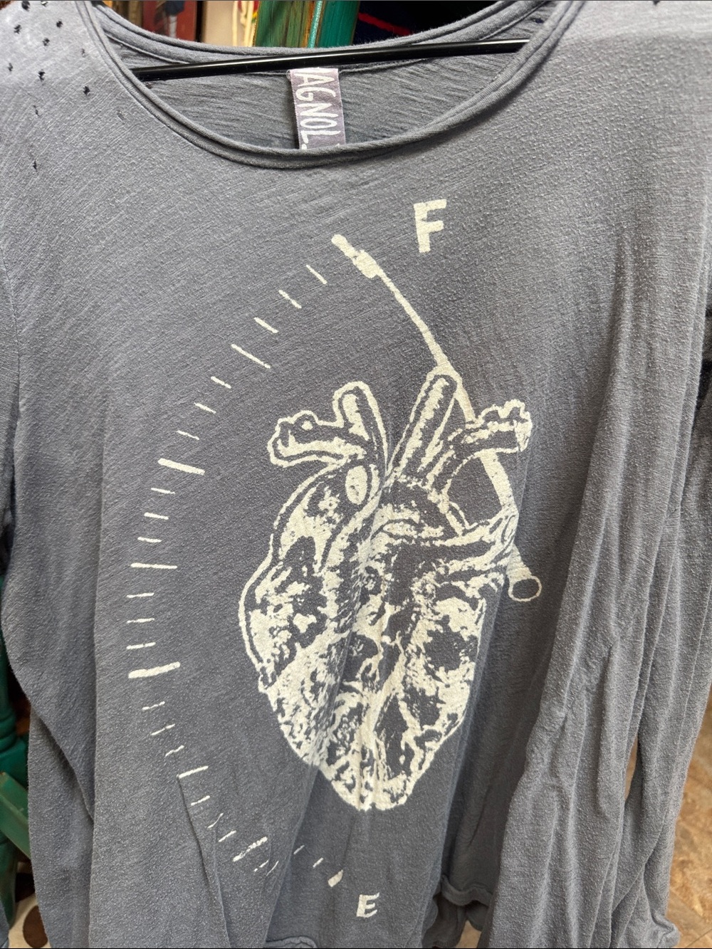 Magnolia Pearl Charcoal Long Sleeve Tee with Cream Anatomical Heart Graphic